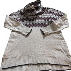 EDDIE BAUER Wm SZ 2XL Cowl Neck Fair Isle Pullover w/Pockets Cotton/Wool Sweater